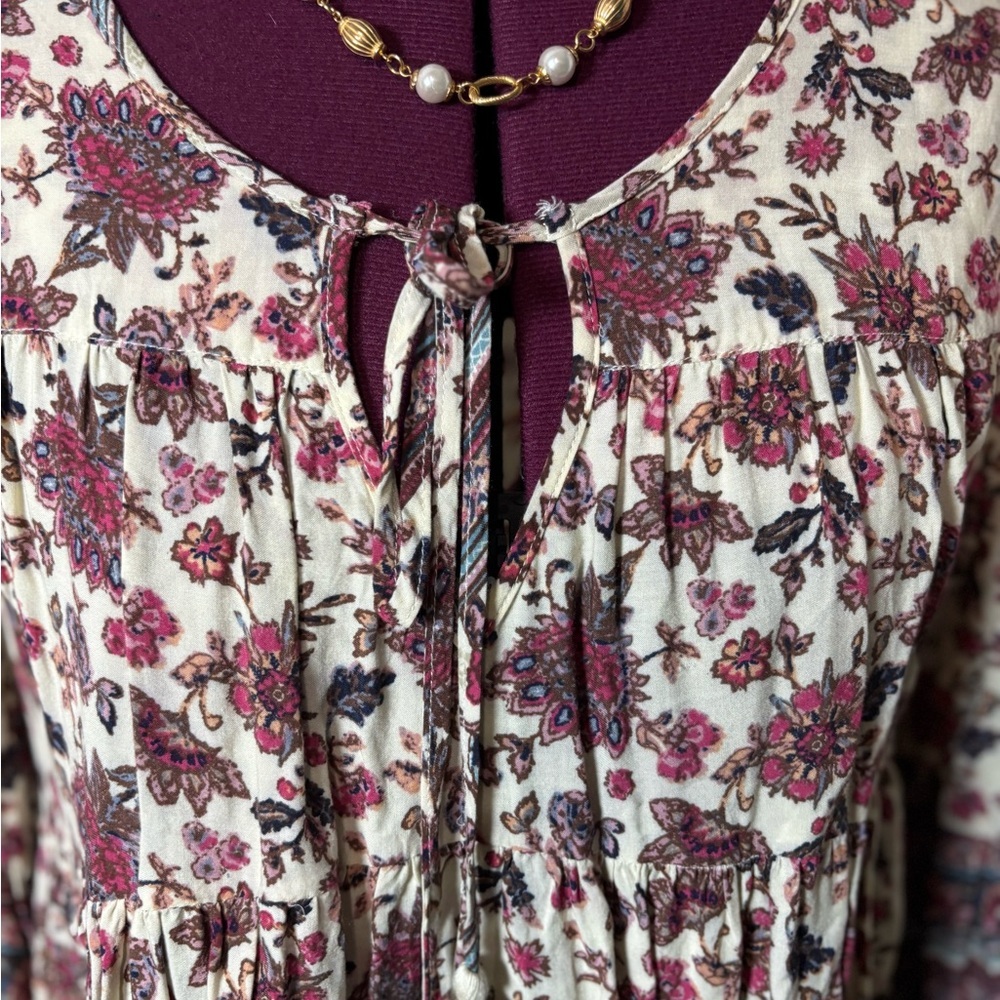 Altar'd State Bohemian Floral Blouse in Cream and Burgundy - Picture 5 of 10